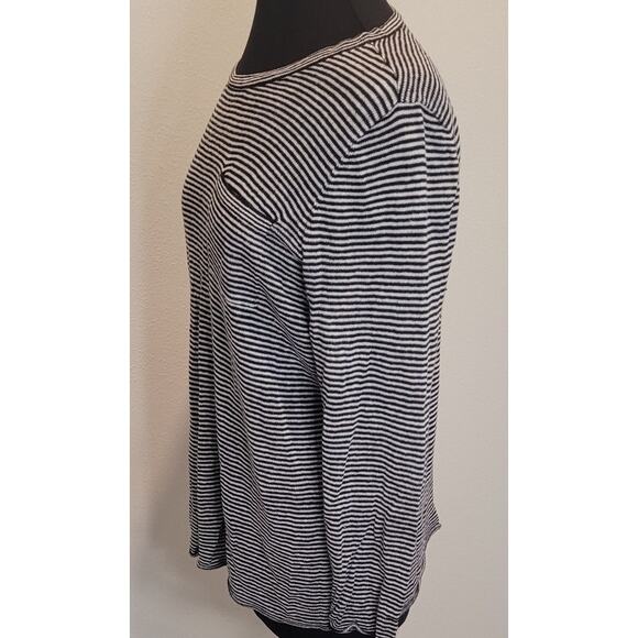 Eileen Fisher PL Black White Striped Organic Linen Blouse Classic Minimalist - Picture 2 of 8